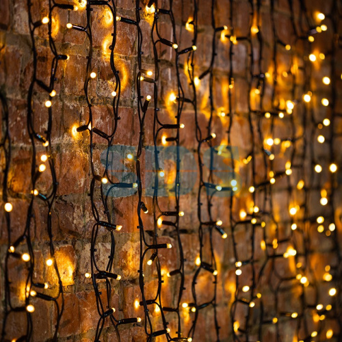 Гирлянда "Светодиодный Дождь" 2х3м, постоянное свечение, черный провод "КАУЧУК", 230 В, диоды ТЕПЛЫЙ