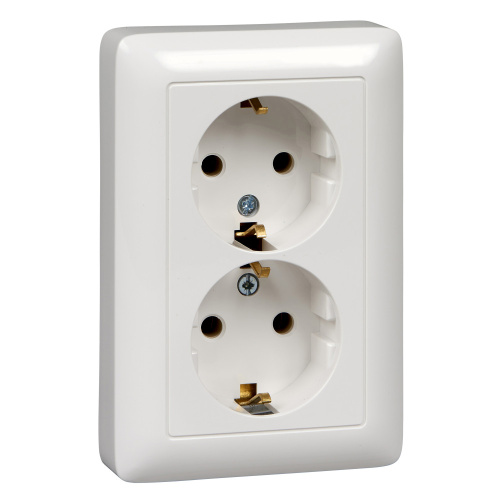 Розетка С/У двойная с заземлением без шторок 16А, 250В, БЕЛЫЙ ХИТ