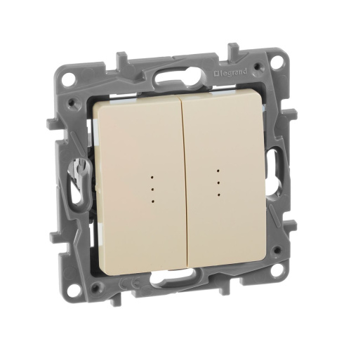 Переключатель 2-клавишный с подсветкой/индикацией схема 6/2L 10АХ безвинтовые зажимы слон кост ETIKA