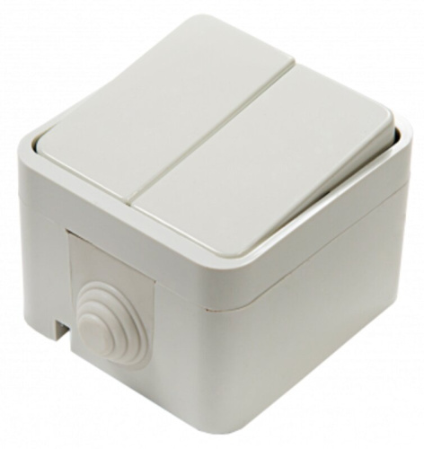 Выключатель двухклавишный AQUA белый полугерметичный 3200 IN HOME