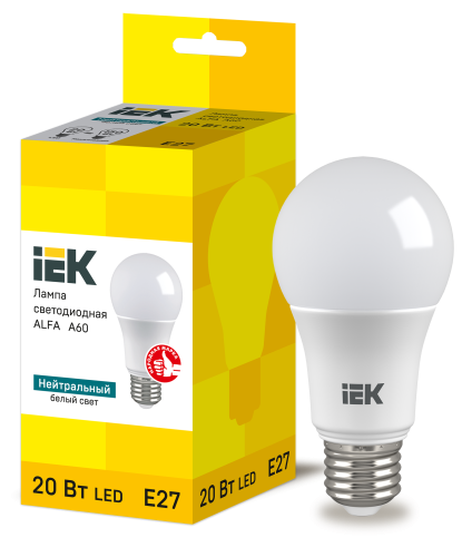 Лампа LED ALFA A60 шар 20Вт 230В 4000К E27 IEK