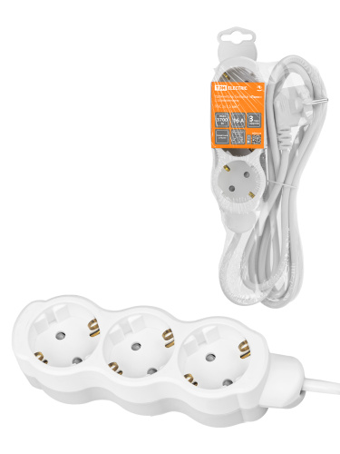 Удлинитель бытовой "Люкс" 3 гнезда, 10 м, с/з, с з/ш, ПВС 3х1,5 мм2, 16 А, 250 В, 3700 Вт TDM У1-231