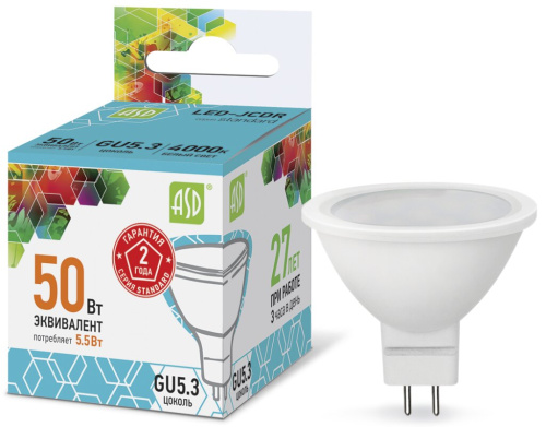 Лампа светодиодная LED-JCDR-standard 5.5Вт 230В GU5.3 4000К 495Лм  ASD