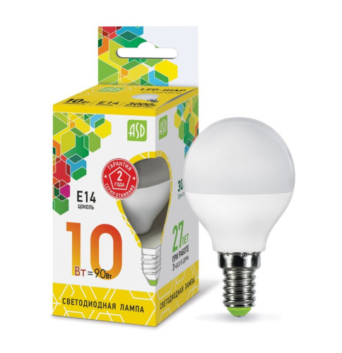 Лампа светодиодная LED-ШАР-standard 10Вт 230В Е14 3000К 900Лм  ASD