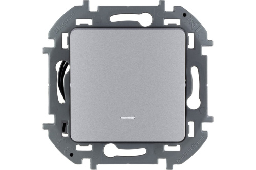 Выключатель 1-клавишный с подсветкой/индикацией схема 1L 10АХ безвинтовые зажимы алюминий INSPIRIA