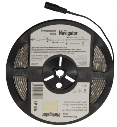 Светодиодная лента Navigator NLS-5050WW30-7.2-IP65-12V R5 тепл. белый
