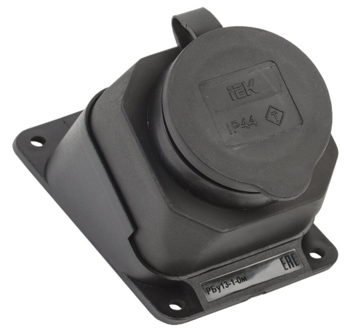 РБу13-1-0м Розетка с защитной крышкой угловая настенная ОМЕГА IP44 каучук IEK