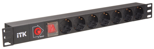 PDU 7 розеток нем. стандарт, с LED выкл и защитой от перенапряжения, без шнура, вх. C14, алюм профил