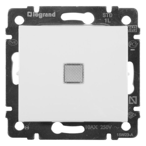 Выключатель 1-клавишный с подсветкой схема 1L безвинтовые зажимы 10АХ белый VALENA