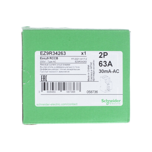 ДИФ. ВЫКЛ. EASY 9 (УЗО) 2П 63А 30мА AC 230В =S=
