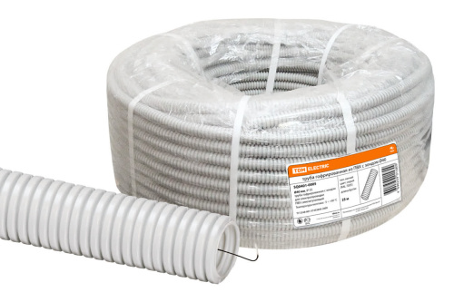 Труба гофрированная ПВХ d 40 с зондом (25 м) легкая 350Н серая TDM