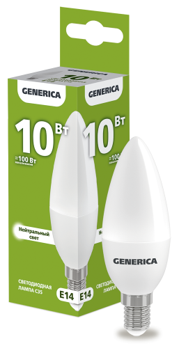 Лампа светодиодная C35 свеча 10Вт 230В 4000К E14 GENERICA