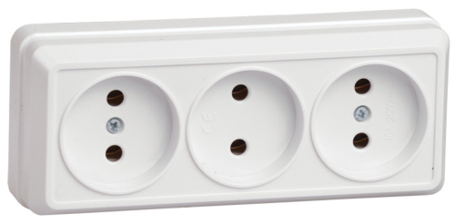 Розетка 3-местная без заземления для открытой установки 10А РС23-2-ОБ белый OKTAVA GENERICA