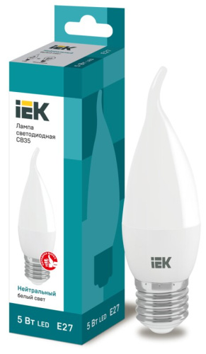 Лампа светодиодная ECO CB35 свеча на ветру 5Вт 230В 4000К E27 IEK
