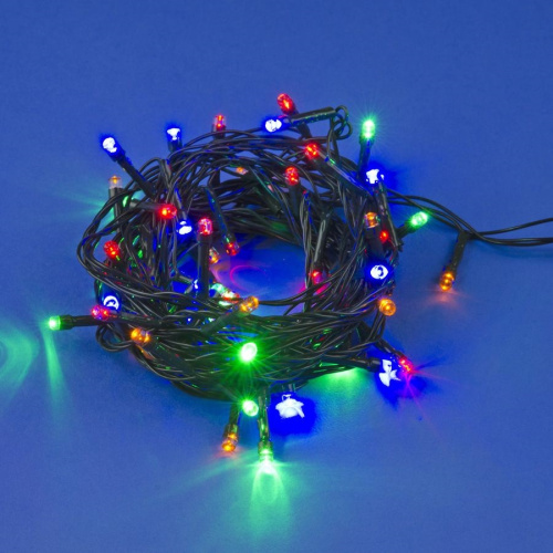 Гирлянда светодиодная, 5м. 50 светодиодов. Разноцветный свет. Провод зеленый. ТМ Uniel