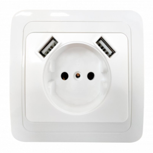Розетка одинарная CLASSICO с двумя USB белая 2147 IN HOME