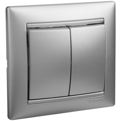 Выключатель 2-клавишный схема 5 10АХ безвинтовые зажимы алюминий VALENA