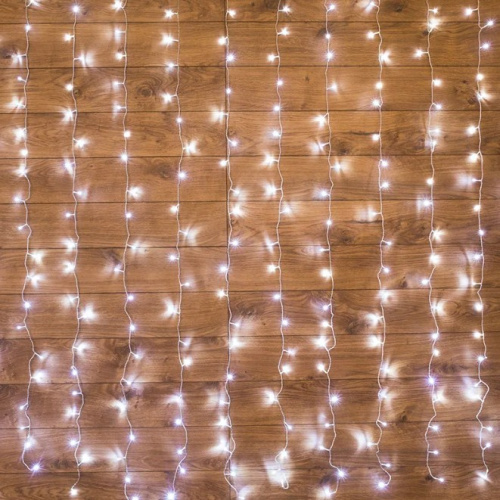 Гирлянда светодиодная Занавес 2х1,5м 300 LED БЕЛЫЙ черный ПВХ IP65 пост свеч 230В нужен блок 303-500