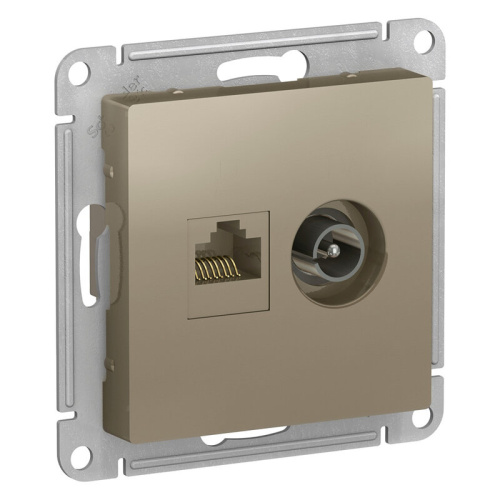 Розетка двойная ТВ + компьютерная RJ45, кат. 5Е, ШАМПАНЬ, ATLASDESIGN