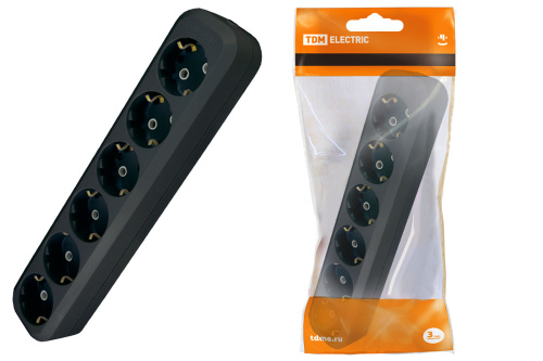 Колодка розеточная 6 гнезд 2П+З 16А 250В черная  SQ1806-0139