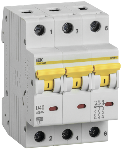 Автоматический выключатель ВА47-60M 3P D 40А 6кА KARAT IEK