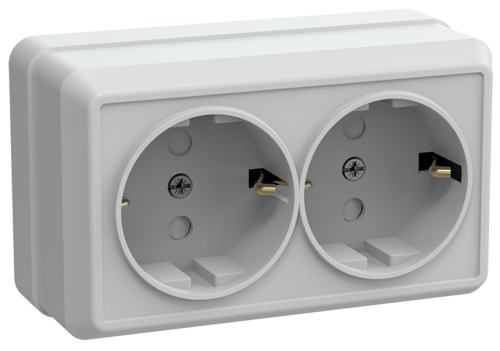 Розетка 2-местная с з/к с защитными шторками для открытой установки 16А РСш22-3-ОБ белый OKTAVA