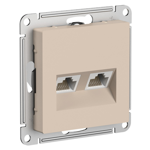 Розетка двойная компьютерная RJ45+RJ45, кат.5E, механизм, ПЕСОЧНЫЙ, ATLASDESIGN