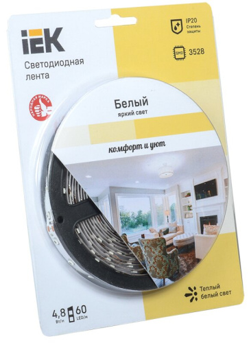 Светодиодная лента 5м  блистер LSR-3528WW60-4.8-IP20-12V IEK-eco