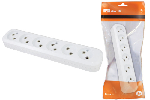 Колодка 6гн. 10А 250В TDM (АБС-пластик,белая)
