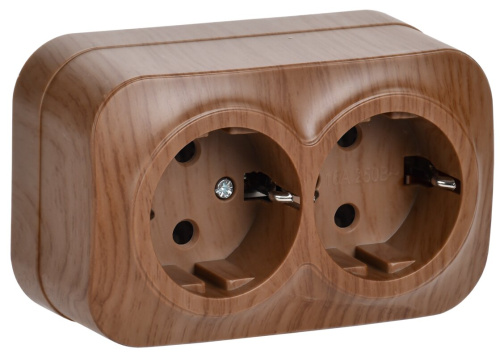 Розетка 2-местная для открытой установки с заземлением без защитных шторок 16А РС22-3-ХД дуб GLORY I