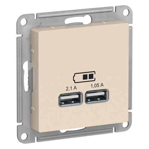 Розетка USB 5В, 1 порт x 2,1 А 2 порта х 1,05 А, механизм, БЕЖЕВЫЙ
