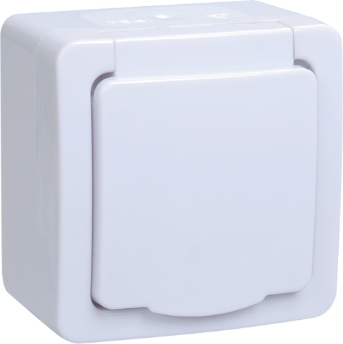 Розетка 1-местная для открытой установки РСб20-3-ГПБб с з/к IP54 ГЕРМЕС PLUS (цвет крышки: белый)