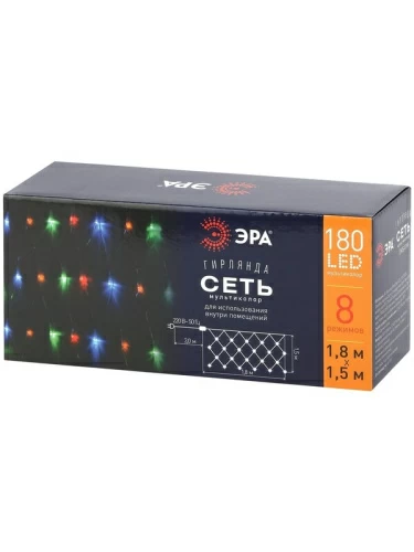 Гирлянда 1,8м*1,5 Сеть,мультиколор, мультирежим, 220V. IP20 ENIS-01M LED ЭРА