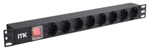 PDU 8 розеток нем. ст, с LED выкл, 1U, без шнура, вх. С14 ITK