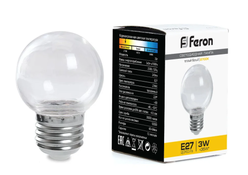 Лампа светодиодная, (3W) 230V E27 2700K G60 прозрачная, LB-371