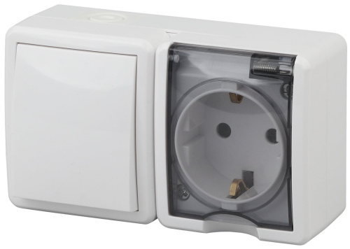 Блок розетка с выключателем ЭРА Эксперт 11-7401-01 IP54 16A-10AX-250В ОУ белый