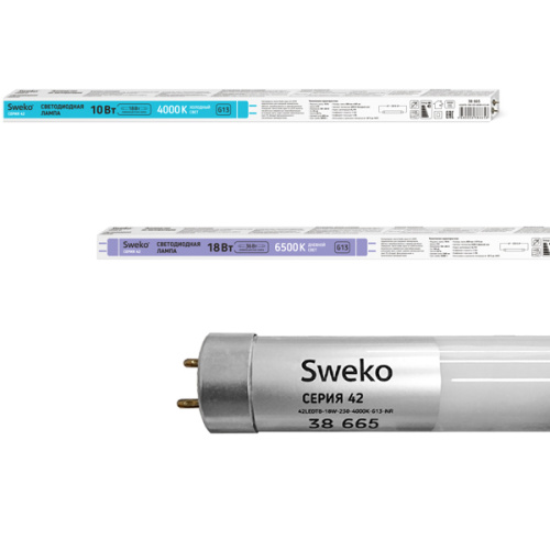 Лампа светодиодная Sweko 42 серия 42LEDT8-18Вт-230-6500K-G13-NR 1/30