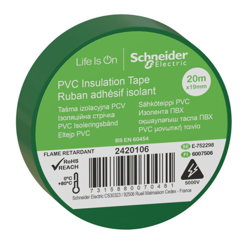 Изолента ПВХ 19ммХ20м Зеленая Schneider Electric