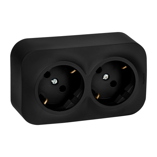 Розетка 2-местная для открытой установки с з/к без з/ш с предварительным подкл 16А черный мат QUTEO