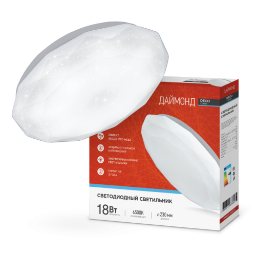 Светильник светодиодный серии DECO ДАЙМОНД 18Вт 230В 6500К 1620Лм 260х55мм IN HOME