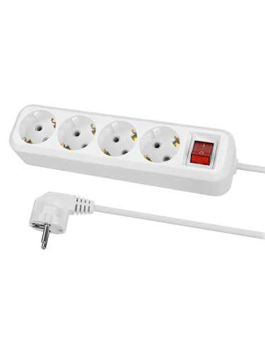 Удлинитель 4 гнезда, 1,5 метра, с/з, выкл., 10 А, 2300 Вт, белый, НАРОДНЫЙ У1-42056 (Ун1 421-0001)