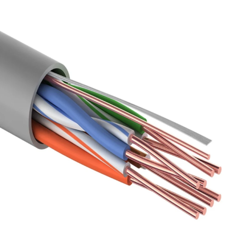 Кабель витая пара омедненный, U/UTP, CCA, CAT 5e, PVC, 4PR, 24AWG, INDOOR, SOLID, серый, 100м PROcon