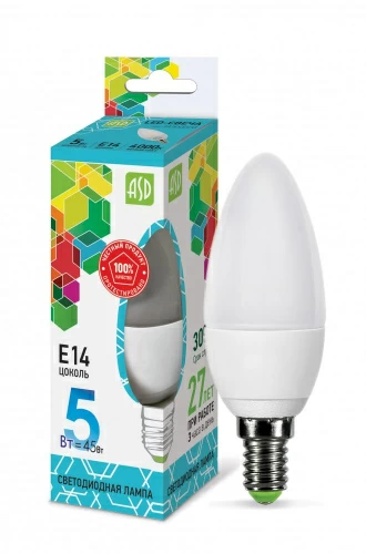 Лампа светодиодная LED-СВЕЧА-standard 5Вт 230В Е14 4000К 450Лм ASD  ASD
