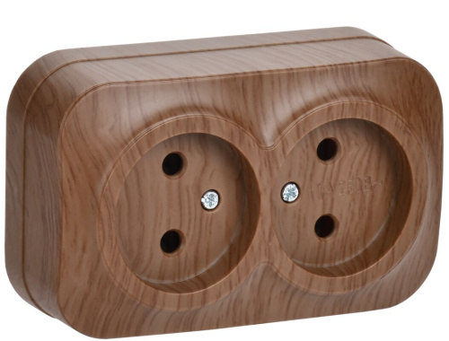 Розетка 2-местная для открытой установки без заземления без защитных шторок 10А РС22-2-ХД дуб GLORY 