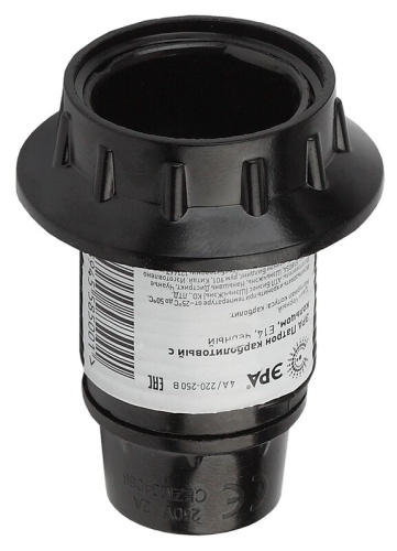 Патрон карболитовый с кольцом, Е14 черный ЭРА