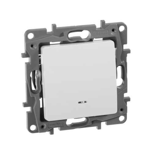 Переключатель 1-клавишный с подсветкой/индикацией схема 6L 10АХ безвинтовые зажимы белый ETIKA