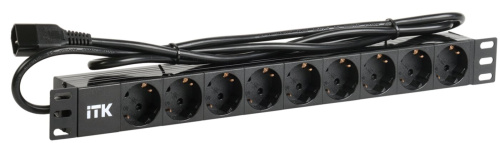 PDU 9 розеток DIN49440 (нем. станд.) 1U, шнур 2м вилка IEC 320 C14, профиль из ПВХ, черный ITK