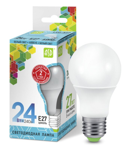 Лампа светодиодная LED-A65-standard 24Вт 230В Е27 4000К 2160Лм  ASD