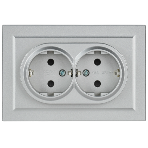 Розетка 2-местная с заземлением с защитными шторками 16А в сборе РСш12-3-БрА алюминий BRITE IEK