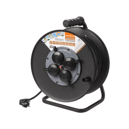 Удлинитель силовой УХз16-004 (метал. катушка, 4 места IP44/50 м КГ 3500 Вт) Народный УС1-43128